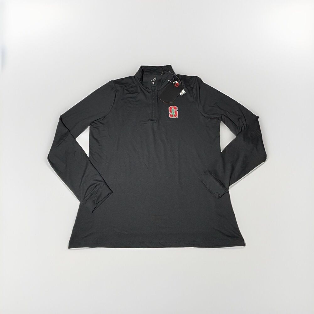 NWT Antigua Stanford Cardinal Women’s L Black 1/4 Zip Pullover Embroidered